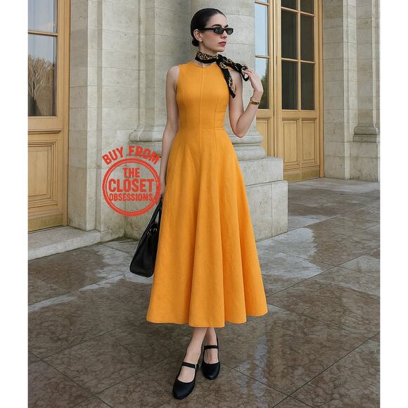 ZARA A-Line Orange Midi Dress NWT | Cotton Blend Blogger Fave - Picture 2 of 16